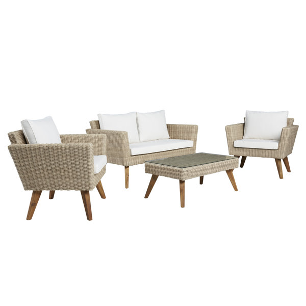 4 Piece Rattan Sofa Seating Group with Cushions Birch Lane
